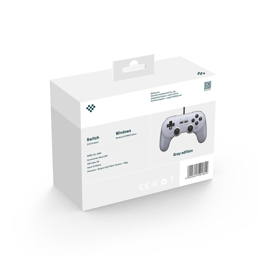 8Bitdo Pro 2 Wired USB Controller for SwitchPCmacOSAndroidSteam &amp; Raspberry Pi (Grey Edition) Single