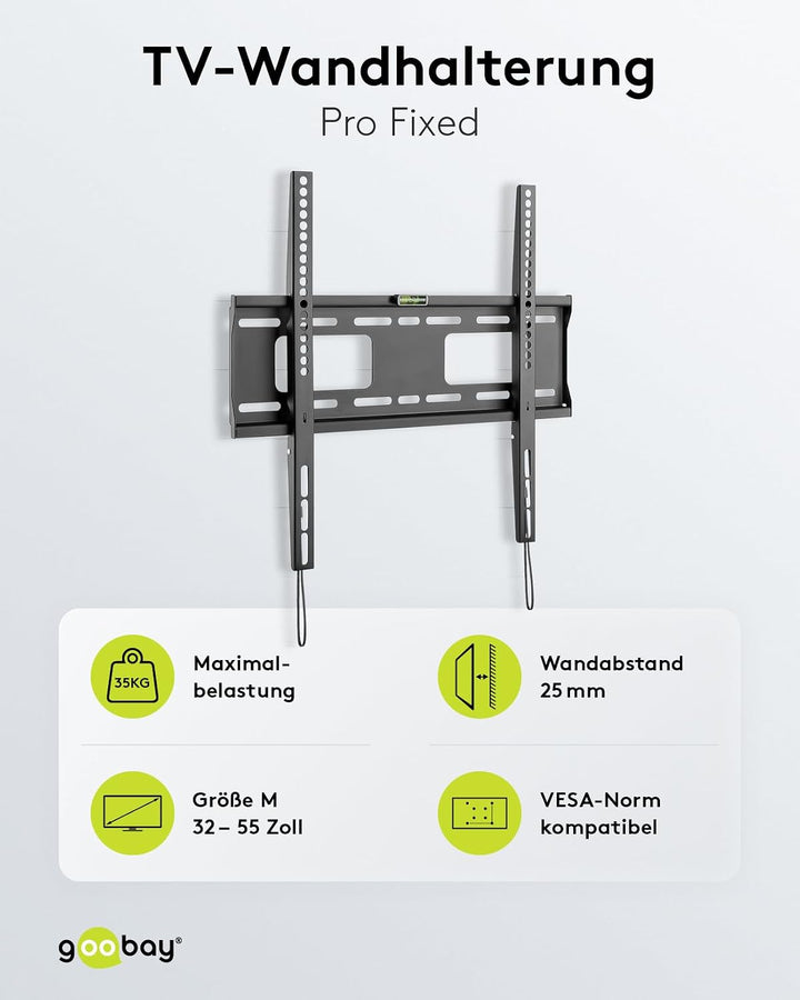 goobay 49890 TV-Wandhalterung Pro Fixed (M), 32" bis 55" (81-140 cm), 50 Kg, einfache &amp; sichere Befe