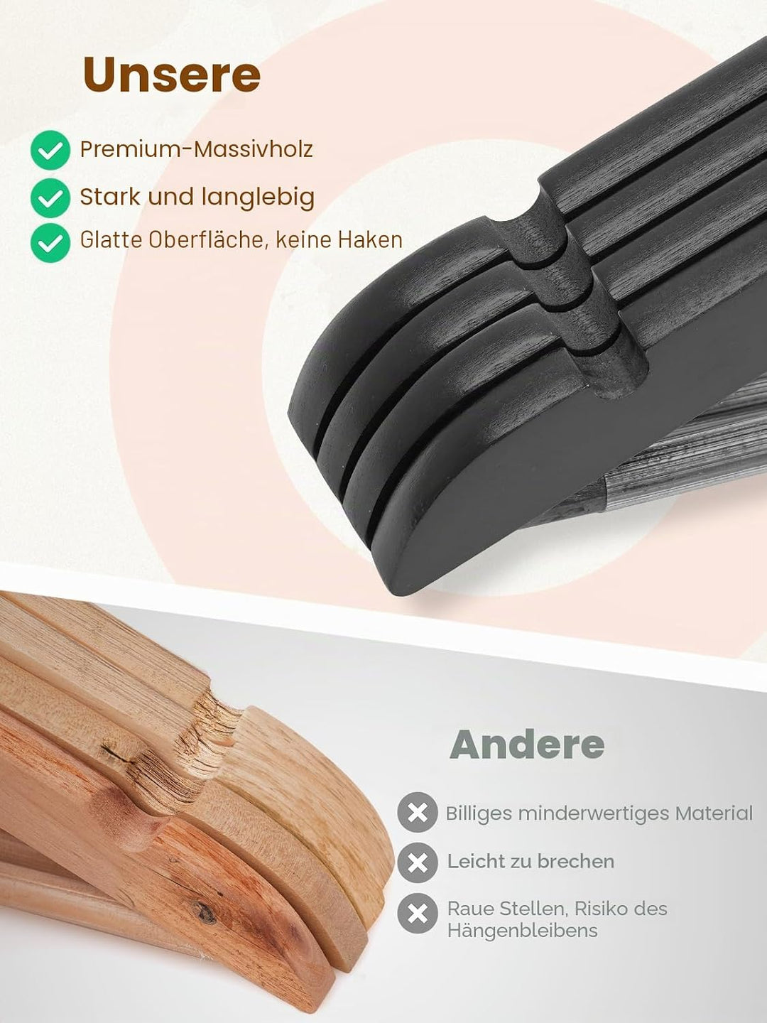 HOUSE DAY Kleiderbügel Holz Schwarz Kleiderbügel Jackenbügel Anzugbügel 20 stück Schwarz, 20 stück S