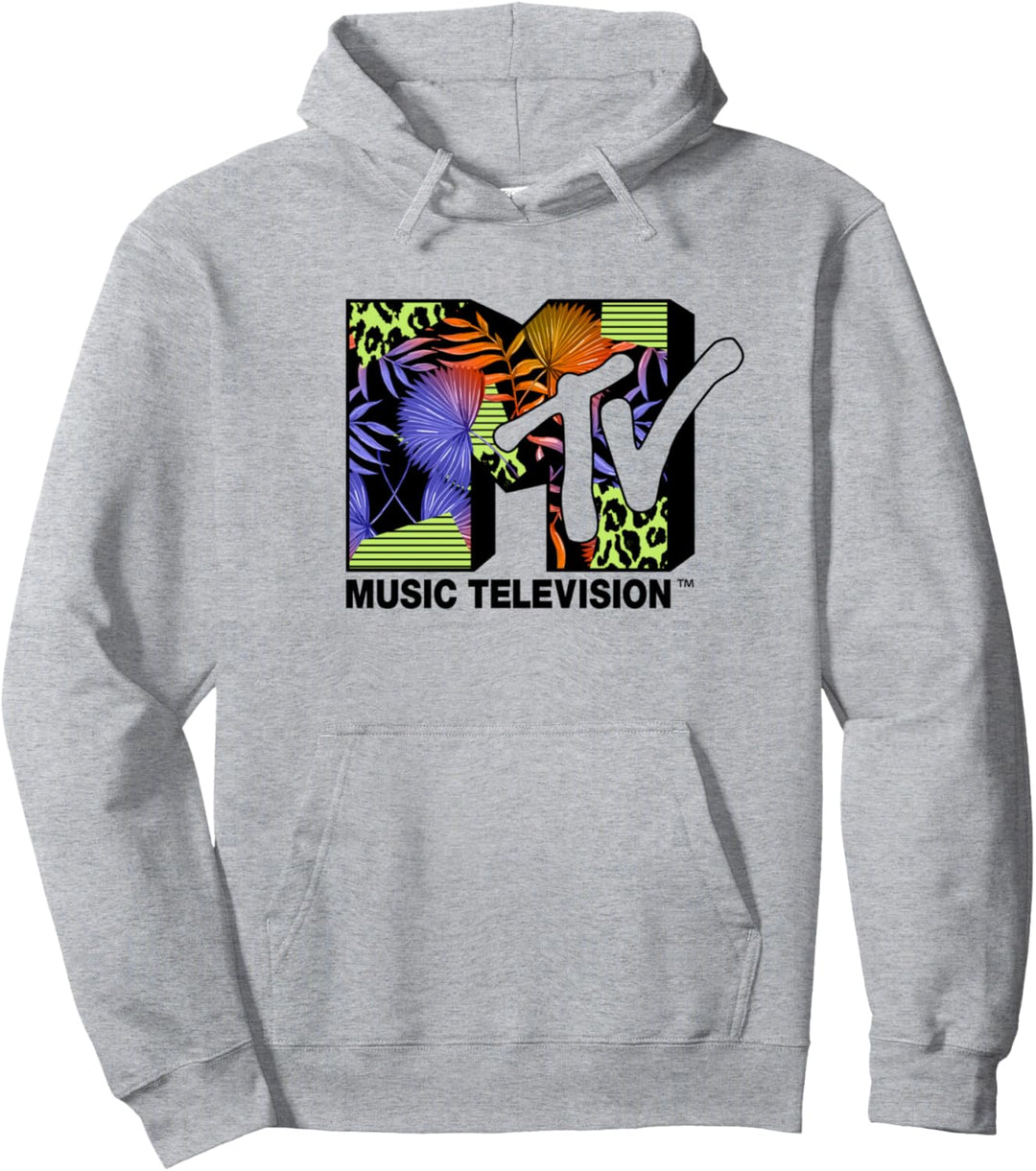 MTV Neon Tropical Flower Fill Logo Pullover Hoodie