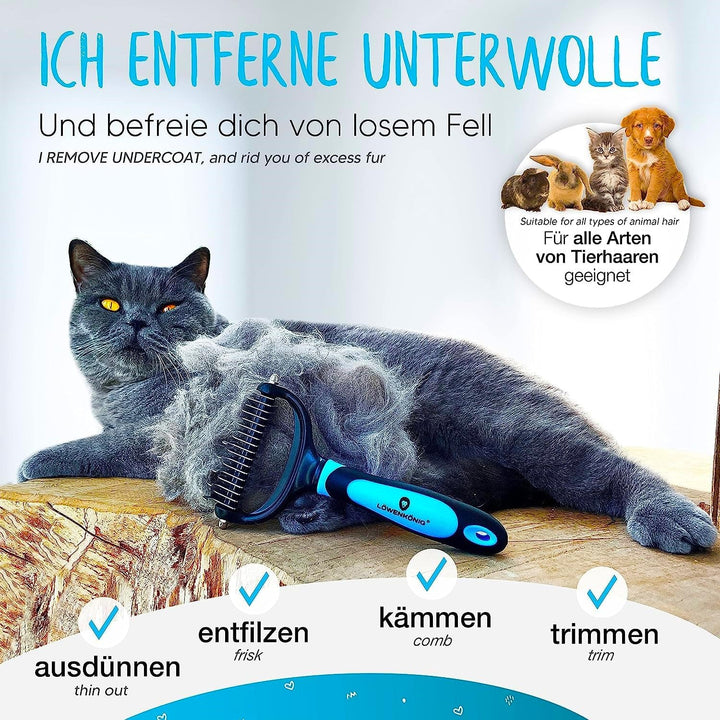 LÖWENKÖNIG® KRALLI 2.0 Verbesserte Unterfellbürste für Katzen &amp; Hunde I Extrem effektiver Unterwollk