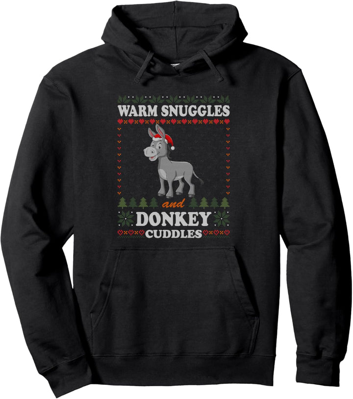 Warm Snuggles And Donkey Cuddles Ugly Christmas Sweater Esel Pullover Hoodie