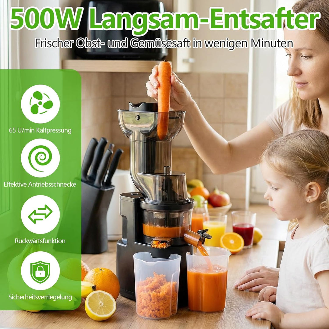 Entsafter Slow juicer 500W mit 98mm Grossem Einfüllschacht,Entsafter Gemüse und Obst Testsieger,Extr