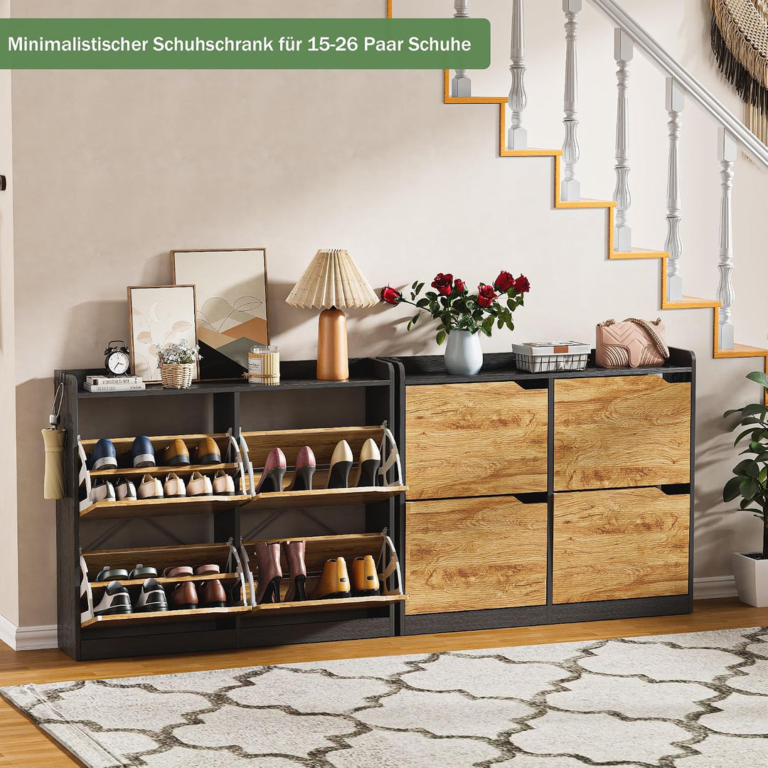 Schuhschrank Schmal mit 4 Klappen, Platzsparender Schuhkipper Holz Schuhkommode Schuhregal mit 4 Abl