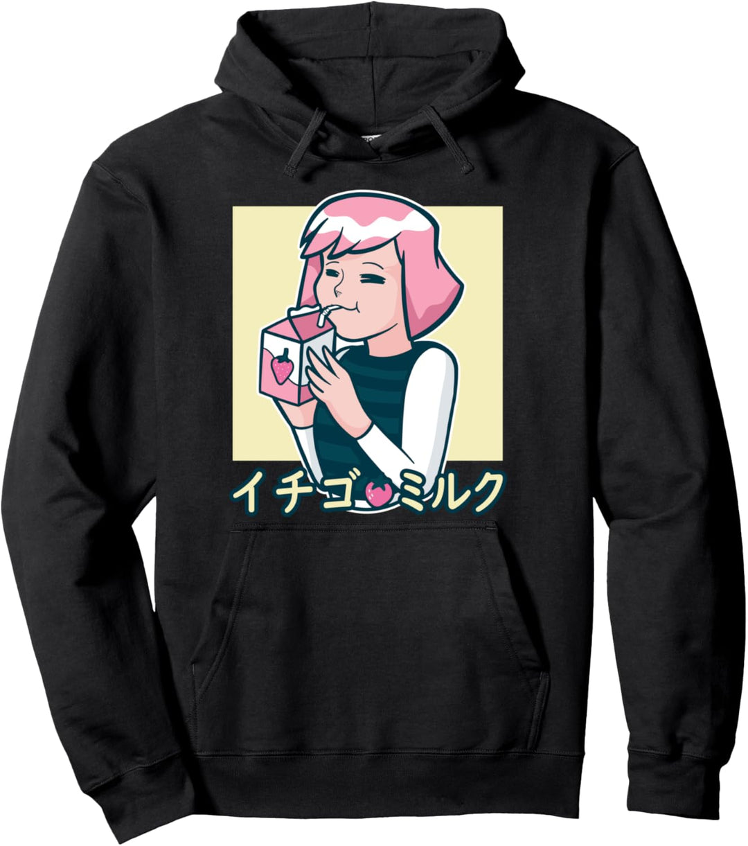 Retro 90er Jahre Japanische Kawaii Erdbeere Milk Shake Pullover Hoodie