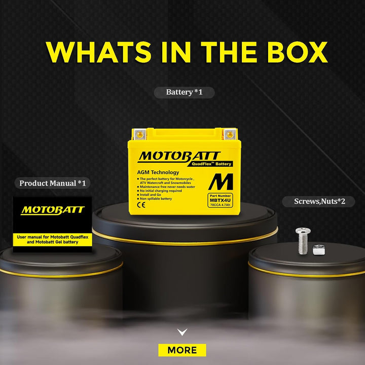 MotoBatt MBTX4U QuadFlex AGM-Batterie, 12 V, 4,7 A, 70 CCA, 12.6 x 8 x 12.1 cm
