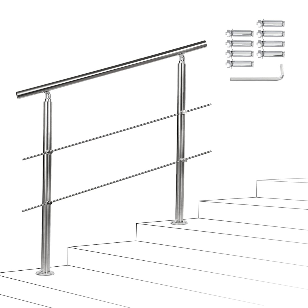 Sonnewelt Handlauf Aluminium, Treppengeländer innen &amp; aussen, 100 cm, Ø 42mm, mit 2 Querstreben für