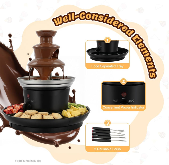 Schokobrunnen Schokolade, 3 Ebenen 25W Schokoladenbrunnen mit Schmelzfunktion, 230V, 0.45kg Chocolat