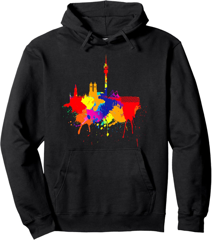 München Skyline Bunte Farben Malerei Kunst Ich Liebe München Pullover Hoodie