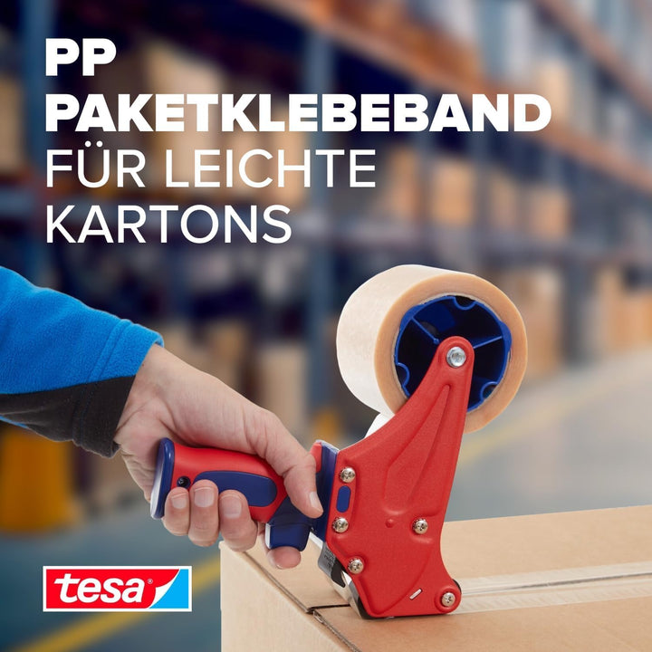Tesa Packband Handabroller Pack ‘n‘ Go, Blau, inkl. 1 + 5 Rollen tesapack PP in braun, 50m:50mm