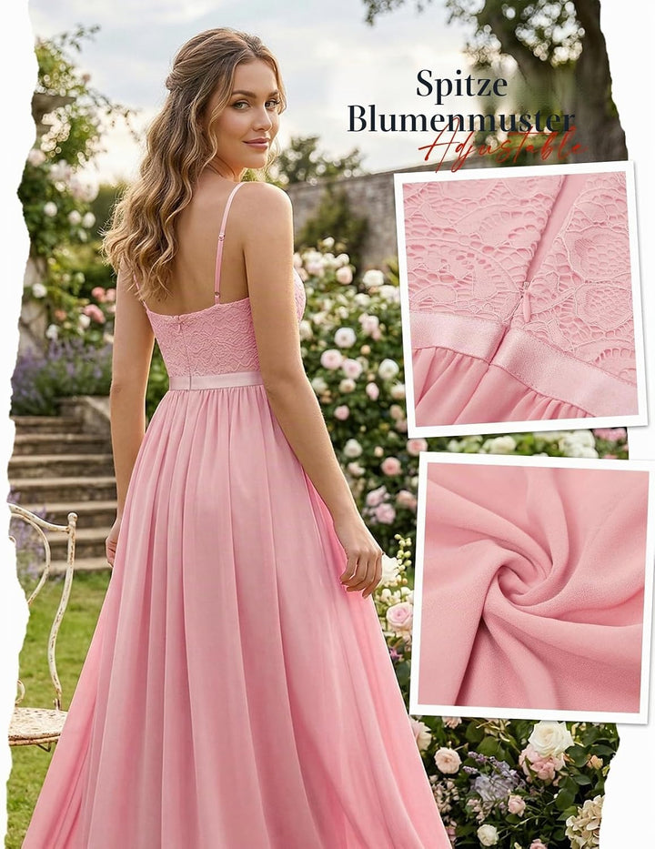 DRESSTELLS Damen Abendkleider Elegant für Hochzeit Brautjungfernkleider Lang Chiffon Brautjungfernkl