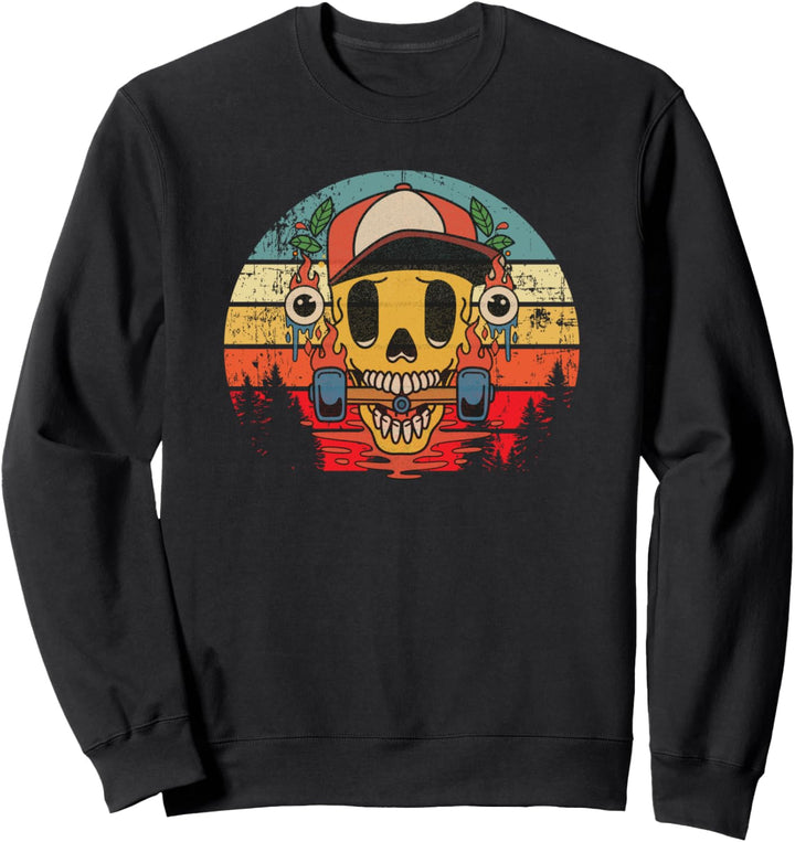 Coole Retro-Zombie Skater Vintage Sonnenuntergang Skateboard Sweatshirt