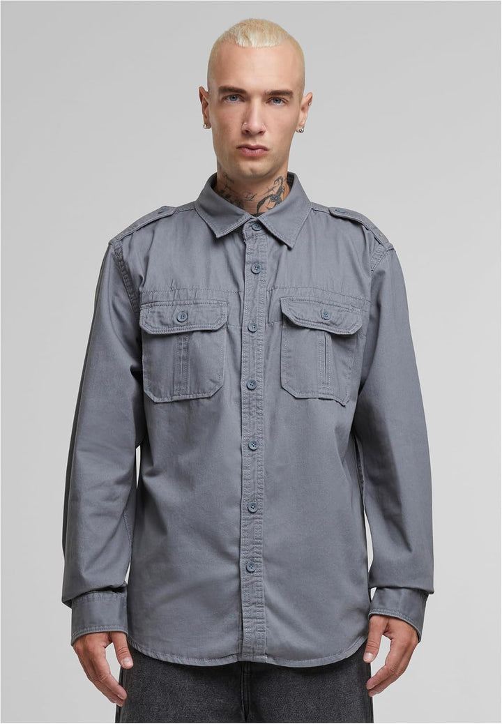 Brandit Herren Vintage Shirt Long Sleeve Hemd M Charcoal Grey, M Charcoal Grey