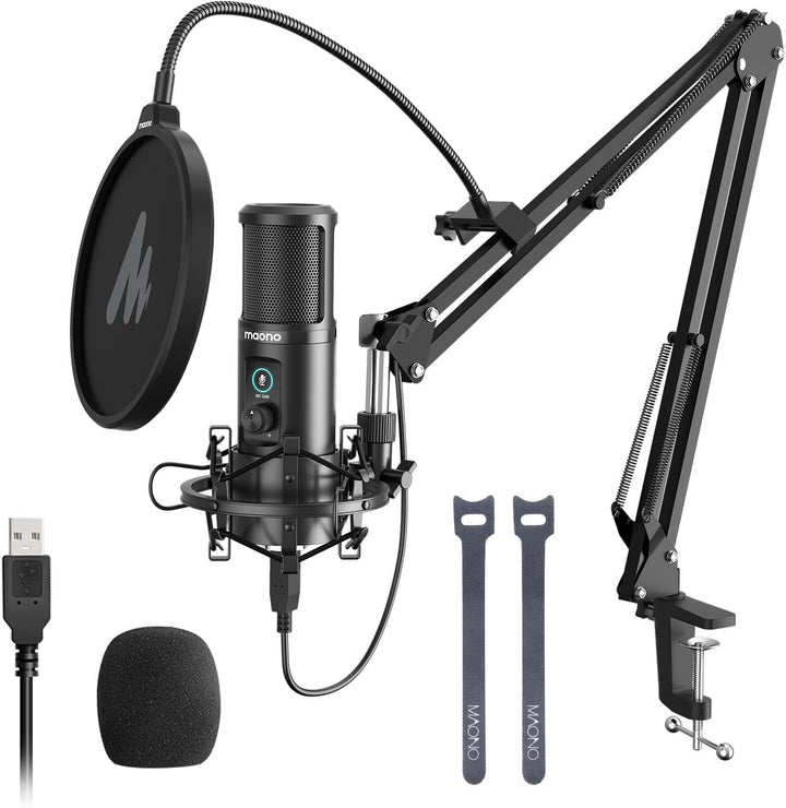 USB Mikrofon Set, MAONO AU-PM421 Gain Regler PC Mikrofon mit Stummschalter &amp;192kHz/24Bit, Profession