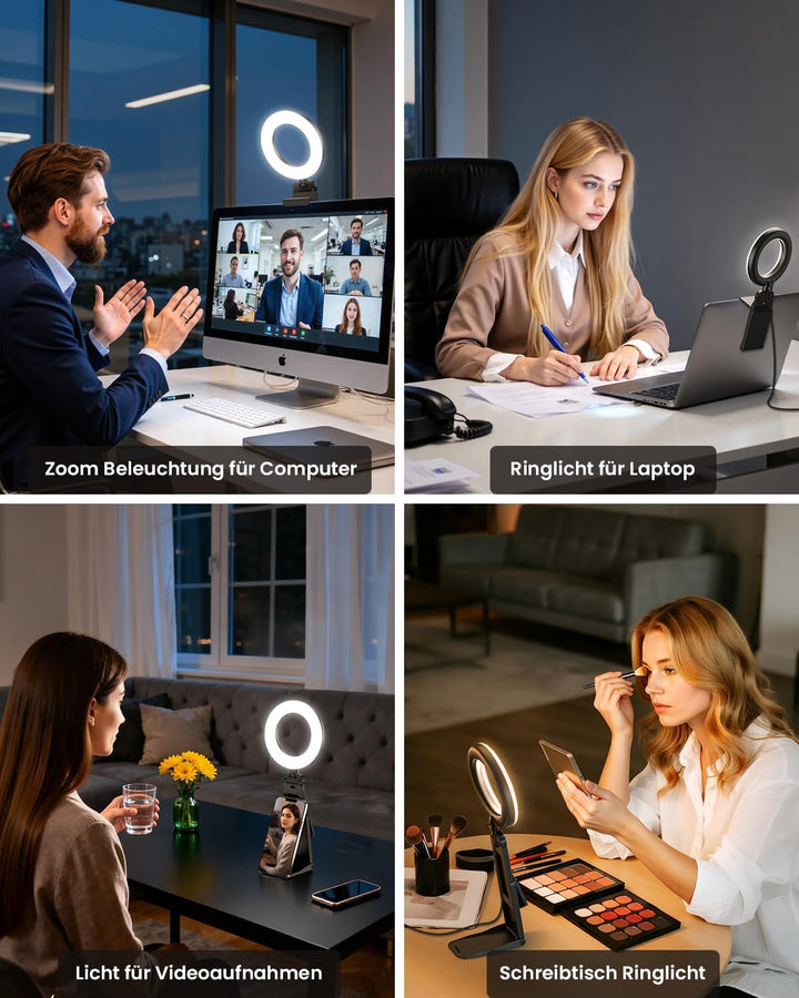 Upgrade Ringlicht Laptop PC 5” Videokonferenz Licht,Evershop Ringleuchte Ringlampe mit Stativ&amp;Handyh