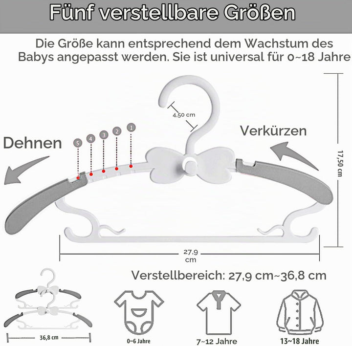Baby Clothes Hangers for Children BabyKleiderbügel WJWSKI, 20 Stück Stapelbare Kleiderbügel mit Hose