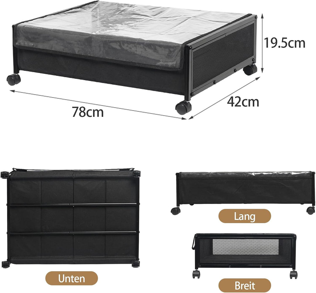 2 Stück Unterbett Aufbewahrungsbox, Unterbettkommode Mit Rollen, Bettkasten Mit Rollen, Metallrahmen