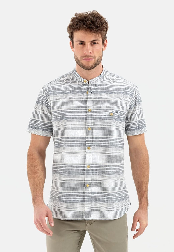 camel active Herren Baumwollhemd mit Stehkragen L Night Blue, L Night Blue