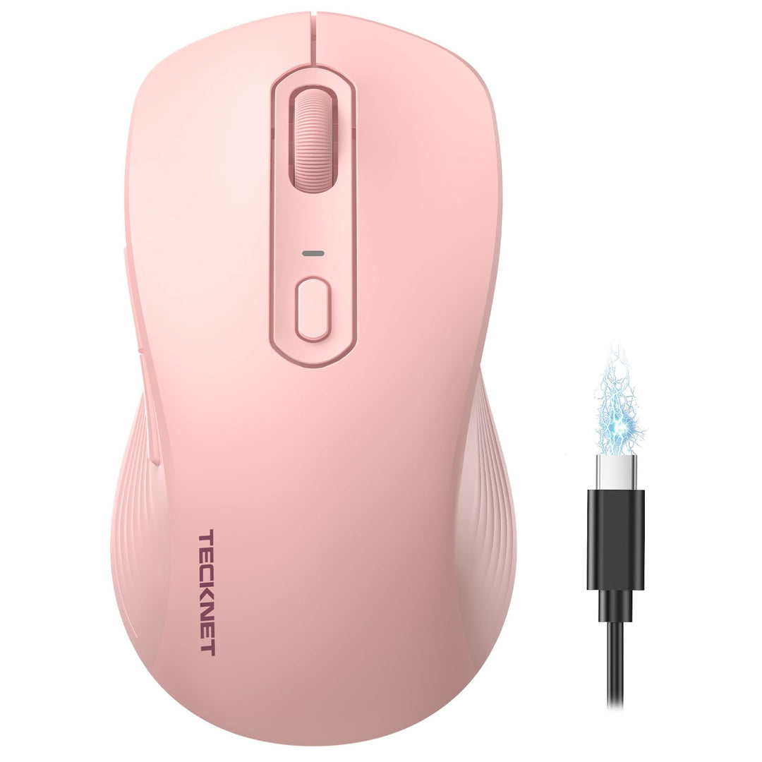 TECKNET Bluetooth Maus, PC Maus Kabellos, Wiederaufladbar Computer Maus 4800 DPI, (BT 5.0/3.0+2.4 GH