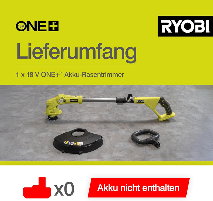 Ryobi OLT1832 ONE+ Kabelloser Rasentrimmer, 25—30 cm Weg (Zero Tool), 18 V, hypergrün (Batterie, Lad