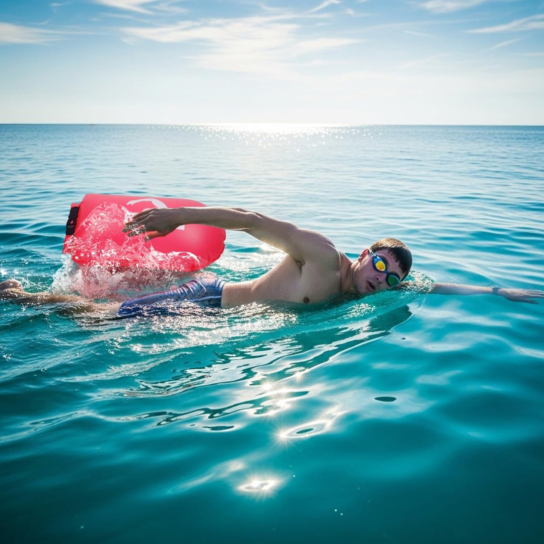 28L Schwimmboje Trockensack mit Doppelairbag, Aufblasbare Schleppschwimmer Boje für Erwachsene Freiw