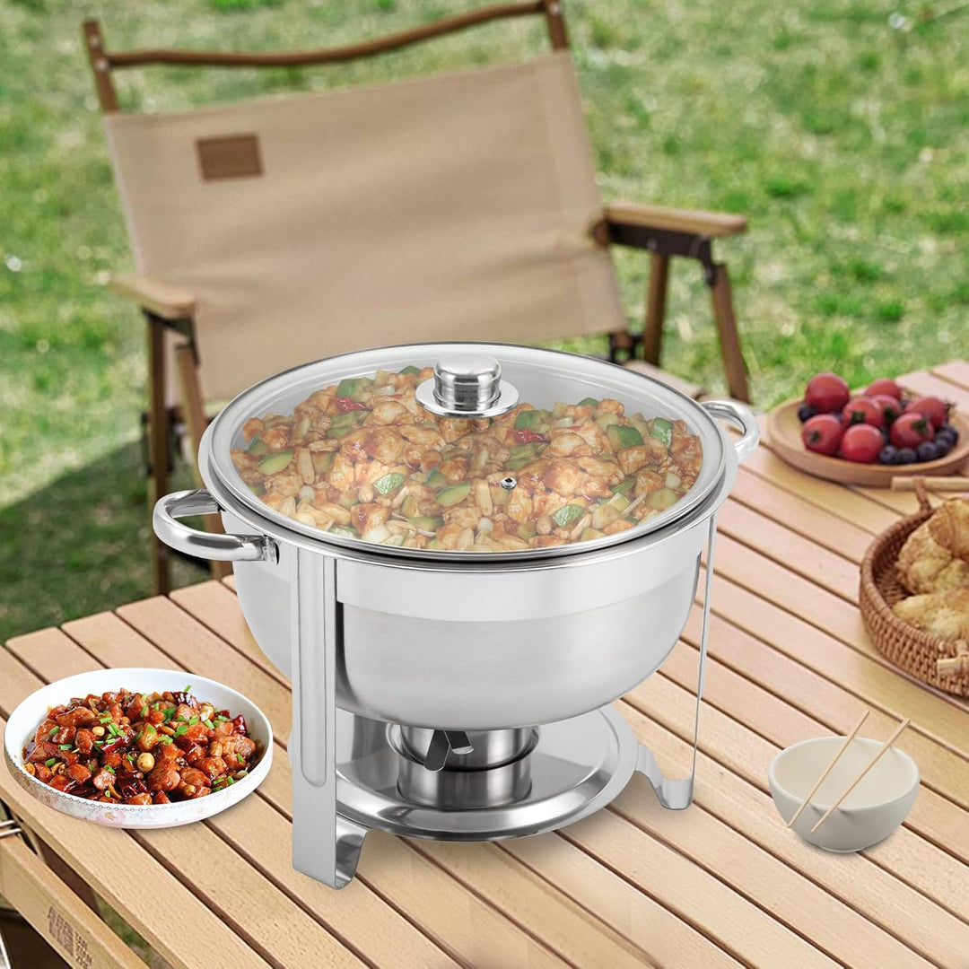 8,5L Chafing Dish Edelstahl Speisewärmer mit Glasdeckel, Verbrühungssicherer Griff, Buffetwärmer für