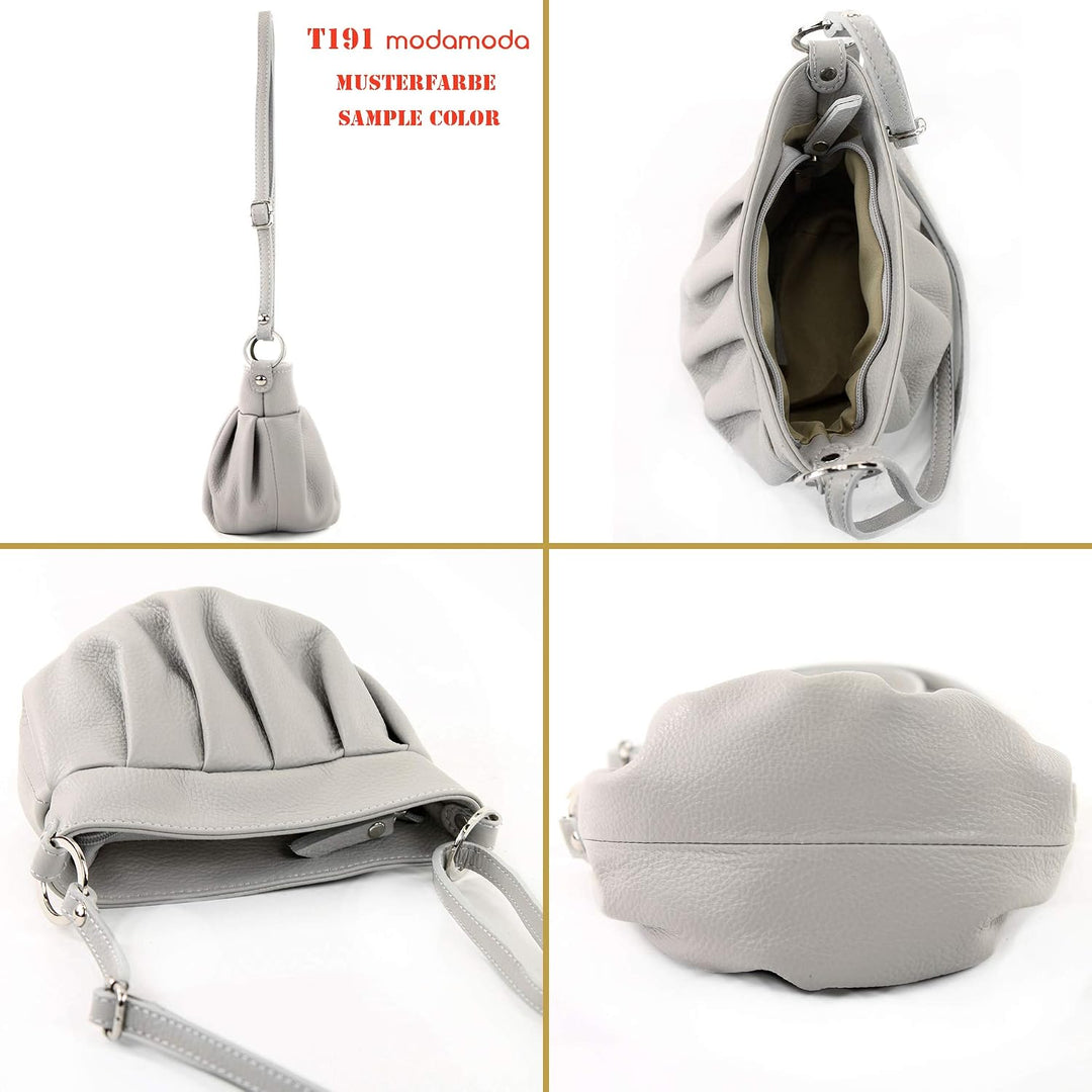 modamoda de - T191 - ital. Umhängetasche Klein aus Echtleder Beige, Beige