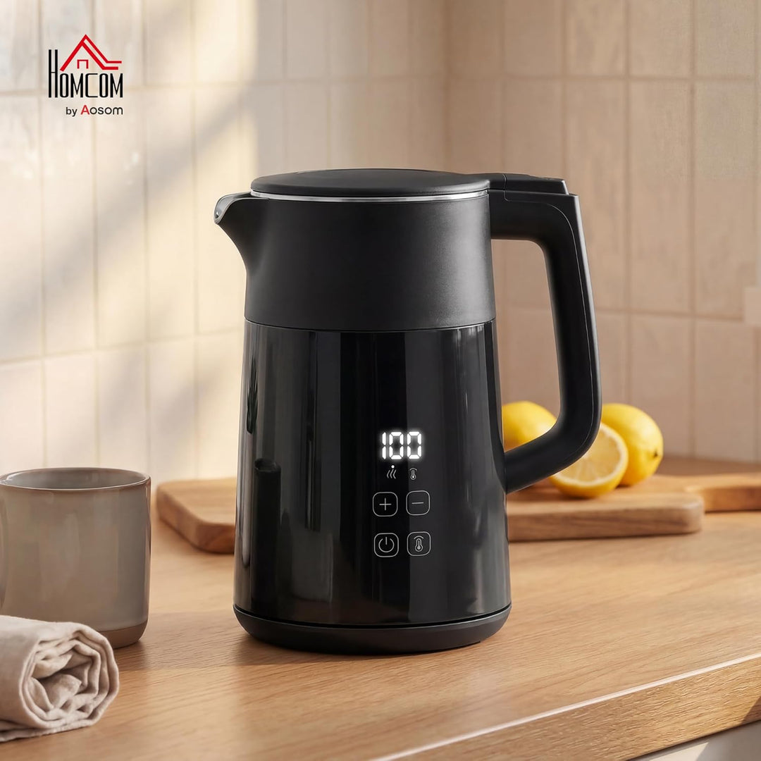 HOMCOM Elektrischer Wasserkocher, 1,7L, Schnellkochend, 2200W, mit LED-Display, Warmhaltefunktion, 4