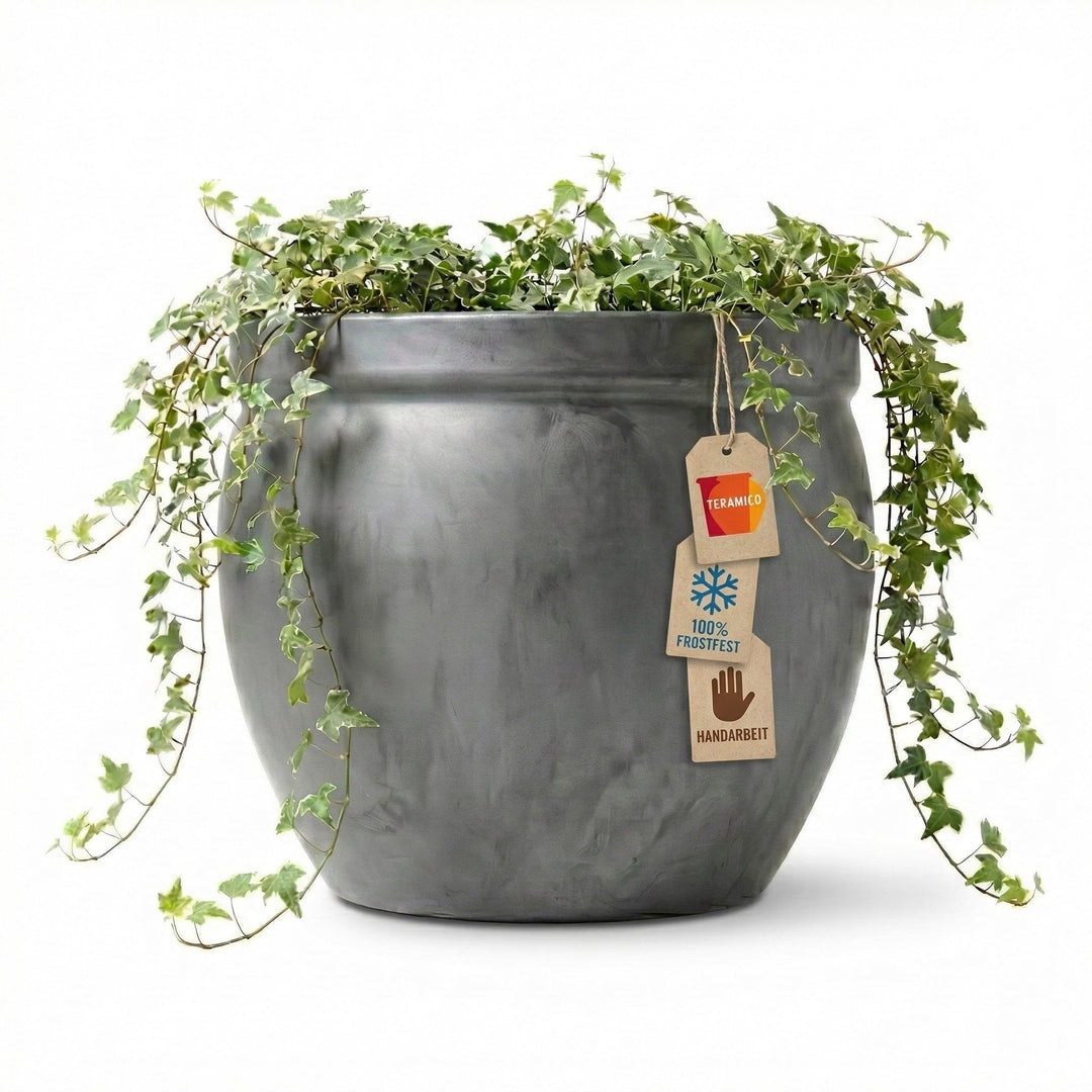 Teramico Premium Keramik Pflanzkübel Garten (Anthrazit, 29cm x 23cm) Anthrazit 29cm x 23cm, Anthrazi