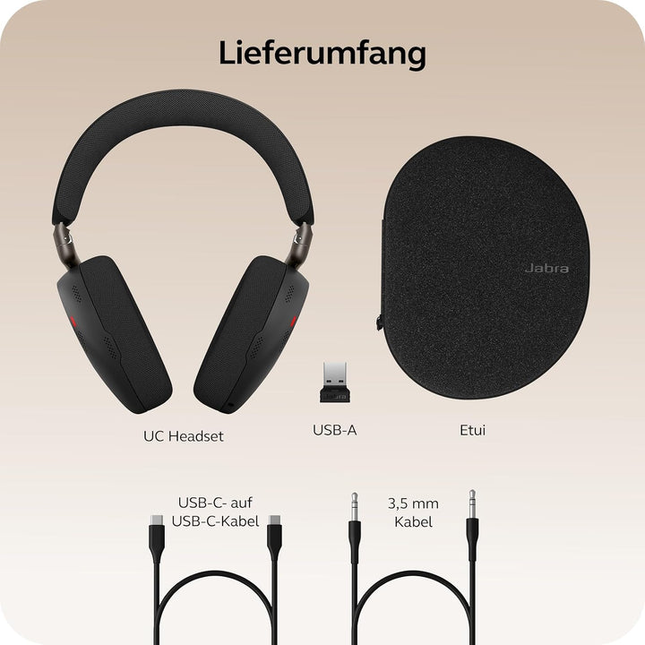 Jabra Evolve3 85, UC, Link390a, Black Schwarz USB-A-Adapter – ohne Ständer Alle Plattformen, Schwarz
