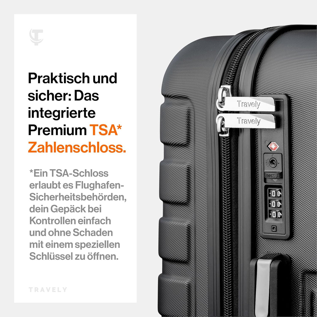 Travely Premium Handgepäck Koffer 55x40x20cm - passend für Ryanair, Lufthansa, Eurowings und co. I 3