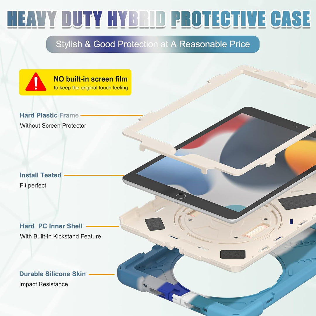 UFinetech iPad 9 Generation Hülle, iPad 10.2 Hülle, iPad Case 7./8., 360 Drehbarer Ständer Handschla
