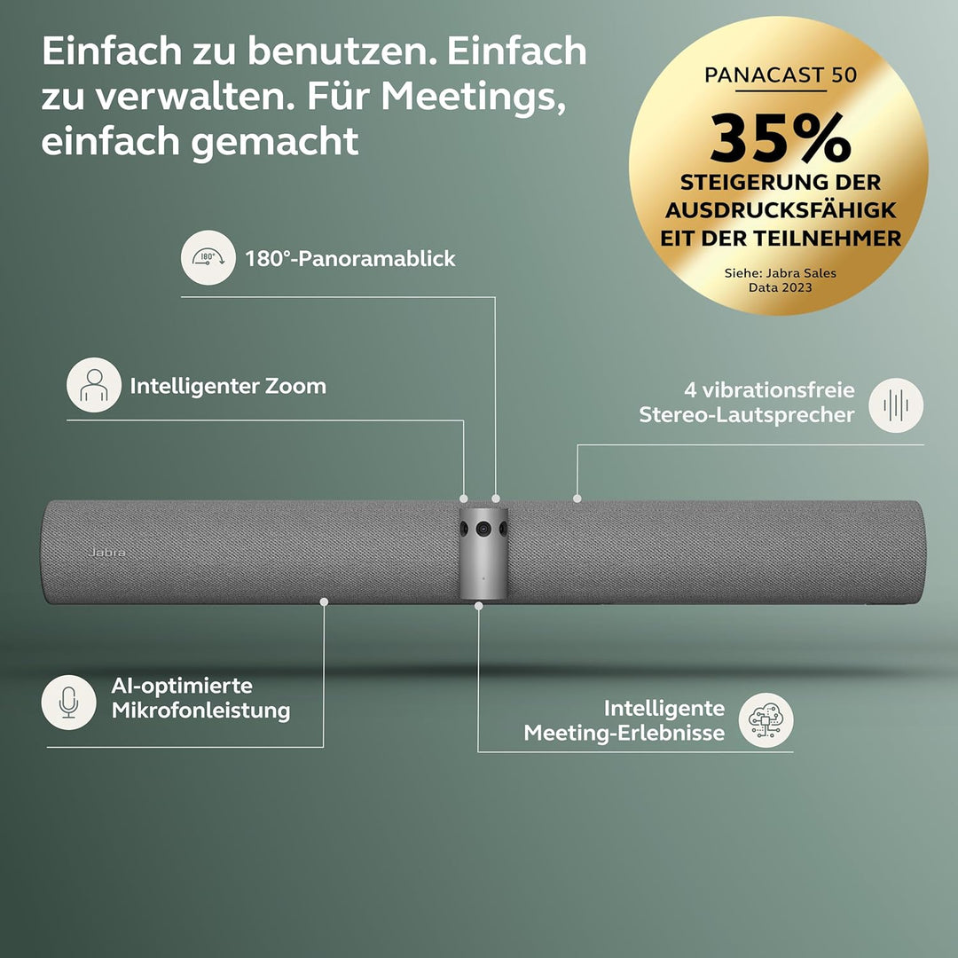 Jabra PanaCast 50 Videokonferenz Kamera Panorama Webcam 4K mit Videokonferenzsystem für kleine &amp; mit