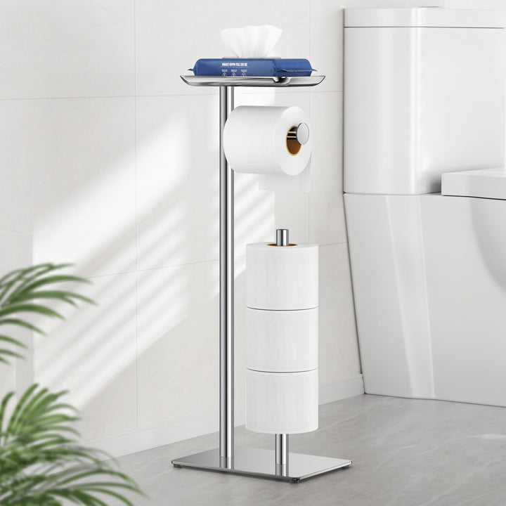 Freistehender Toilettenpapierhalter mit Ablagefläche Oben, Silber Toilettenpapierhalterständer, Bode