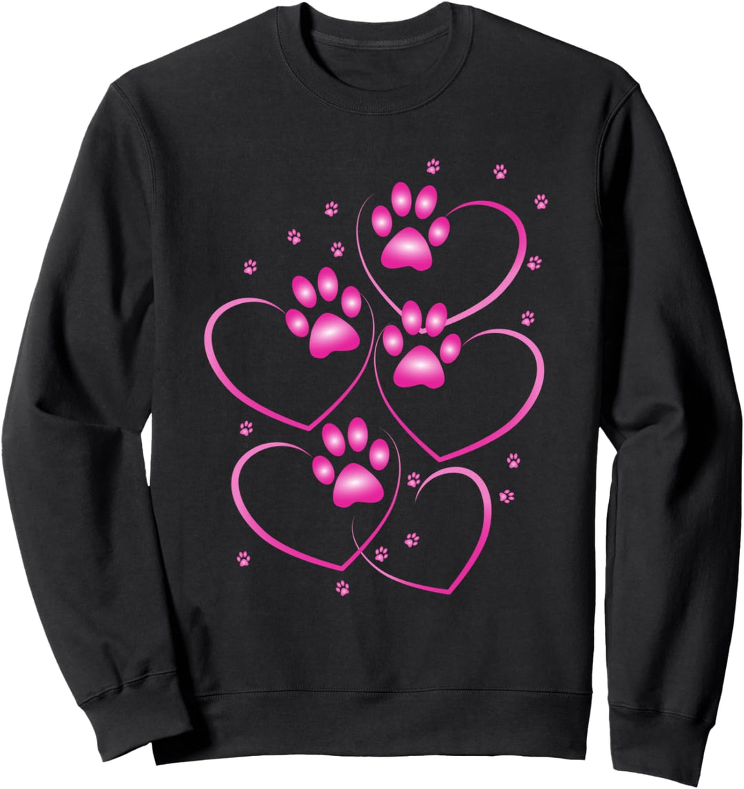Pinke Herzen mit süssen Pfoten eines Hundes oder Katze Sweatshirt