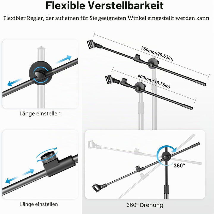 Mikrofonständer, Aokeo Mikrofon Ständer Floor mit Verstellbarem Stativ,Tragetasche,Tablet-Halter,Gee