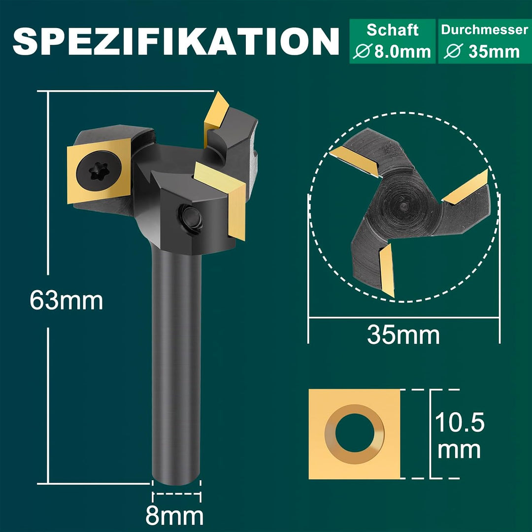 BALUGAEA Planfräser 8mm Schaft Durchmesser 35 mm Hobelfräser Holz Abflachfräser mit TiN-besch Hartme