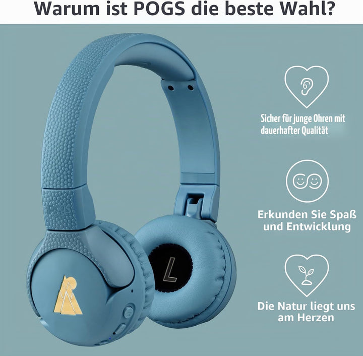 POGS Drahtloser Bluetooth Kinderkopfhörer | The Gecko 2 | Faltbarer robuster Kinderkopfhörer ab 3 Ja