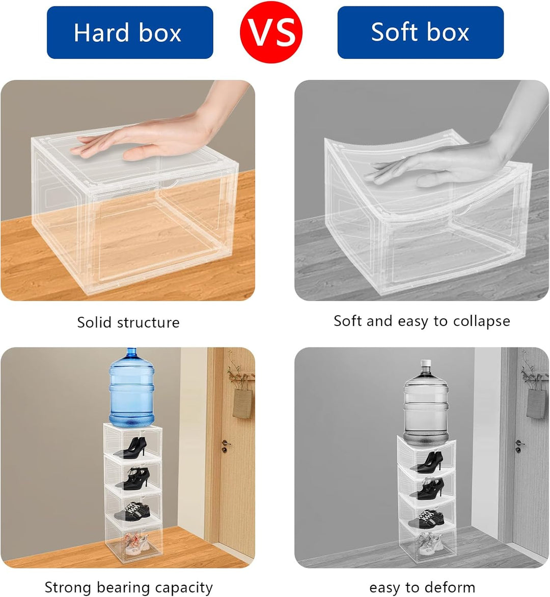 Schuhboxen Stapelbar Transparent 12er Set Schuhbox Hartplastik Schuhkarton mit Deckel Faltbar und St