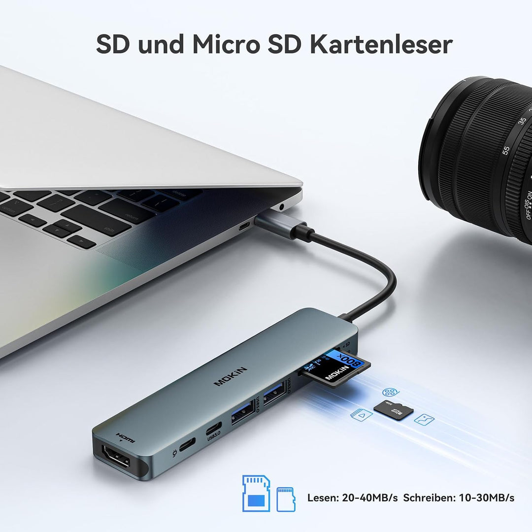 USB C Hub, Multiport Adapter für MacBook Pro/Air, 7 in 1 MacBook Adapter USB C auf HDMI Hub, 2USB 3.