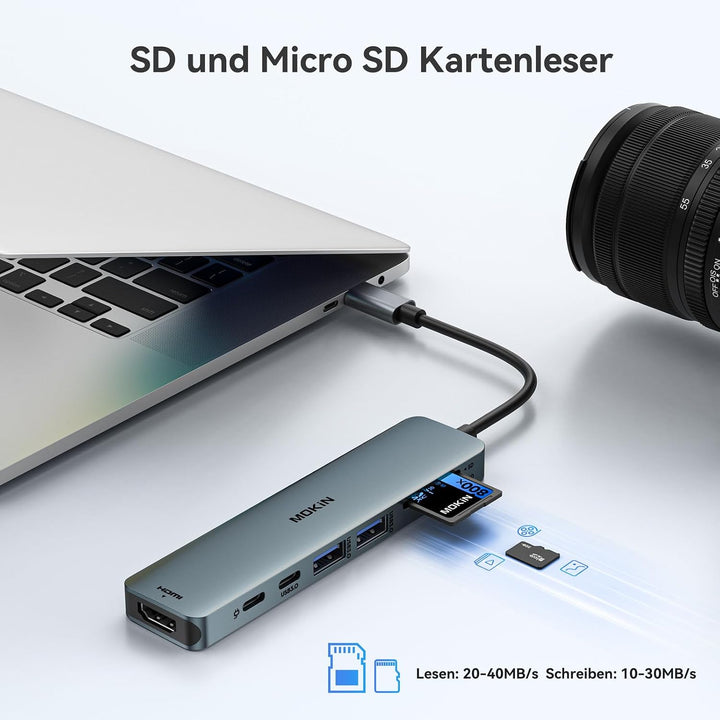 USB C Hub, Multiport Adapter für MacBook Pro/Air, 7 in 1 MacBook Adapter USB C auf HDMI Hub, 2USB 3.