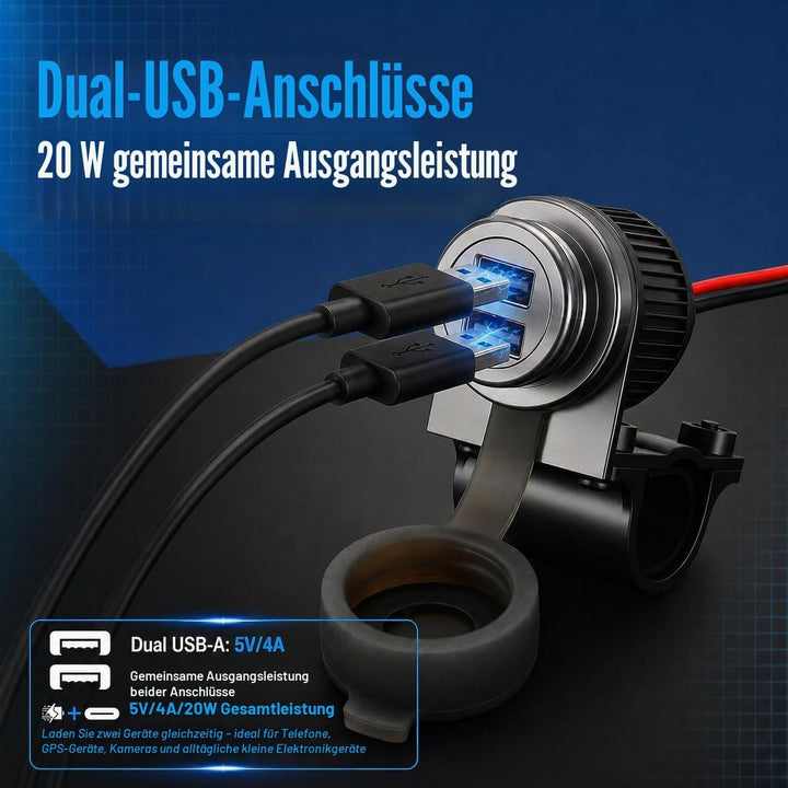 Cliff Top 4A 20W USB-Ladegerät für Motorräder aus, mit magnetischem Netzschalter, strapazierfähig, w
