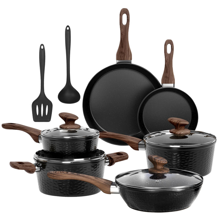 Kitchen Academy Topfset Antihaft mit Glasdeckeln Töpfe Set Pfannenset Granit Beschichteter Topf Indu
