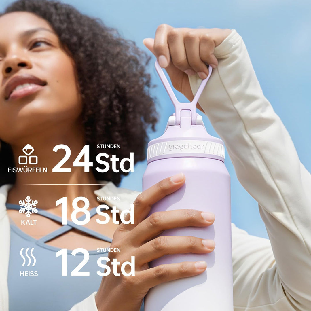 magcheer Isolierte Edelstahl Trinkflasche 1L mit Griff | BPA-Frei &amp; Auslaufsichere Isolierte Thermos
