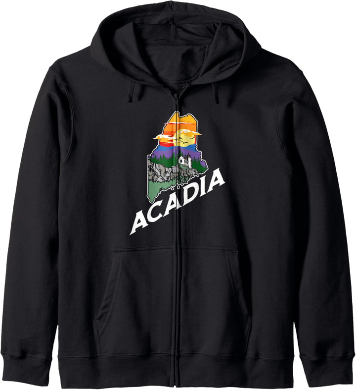 Retro Acadia Maine Nature &amp; Outside Lover Illustrated Kapuzenjacke