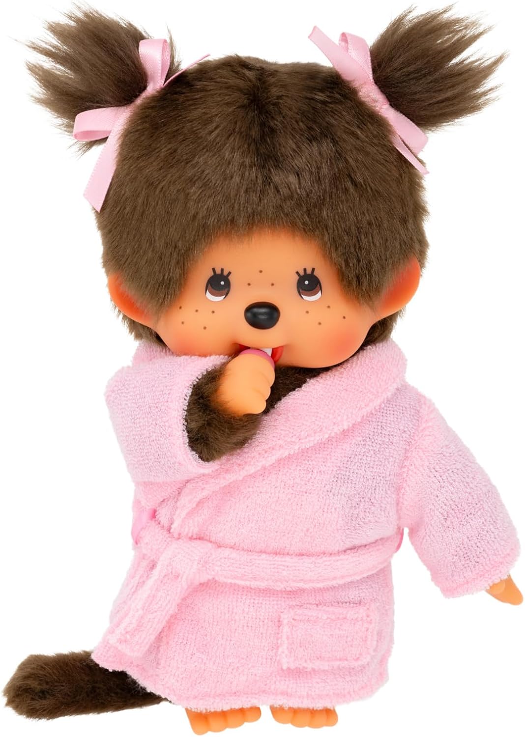 Sekiguchi 203802 - Original Monchhichi Mädchen im Bademantel, ca. 20 cm grosses Kuscheltier aus brau