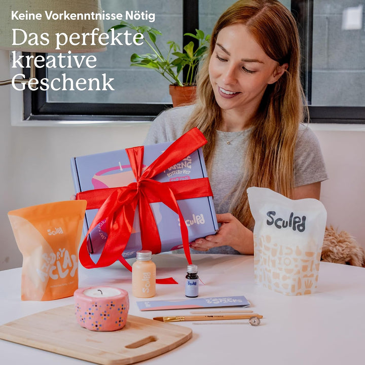 Sculpd Kerzenherstellung Töpferei Kit mit lufttrockenem Ton und Acrylfarbe Set, Anfänger Kerze Start