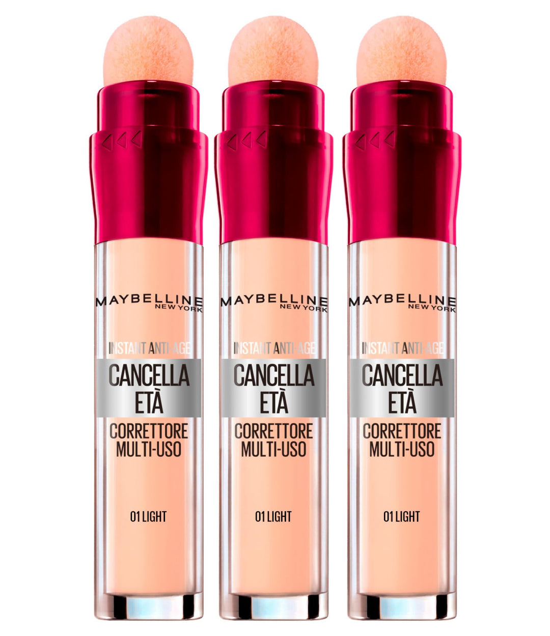 3x Maybelline New York Il Erase Age Mehrzweck-Flüssig-Concealer Farbe 01 Light – 3 Concealer, 3x Far