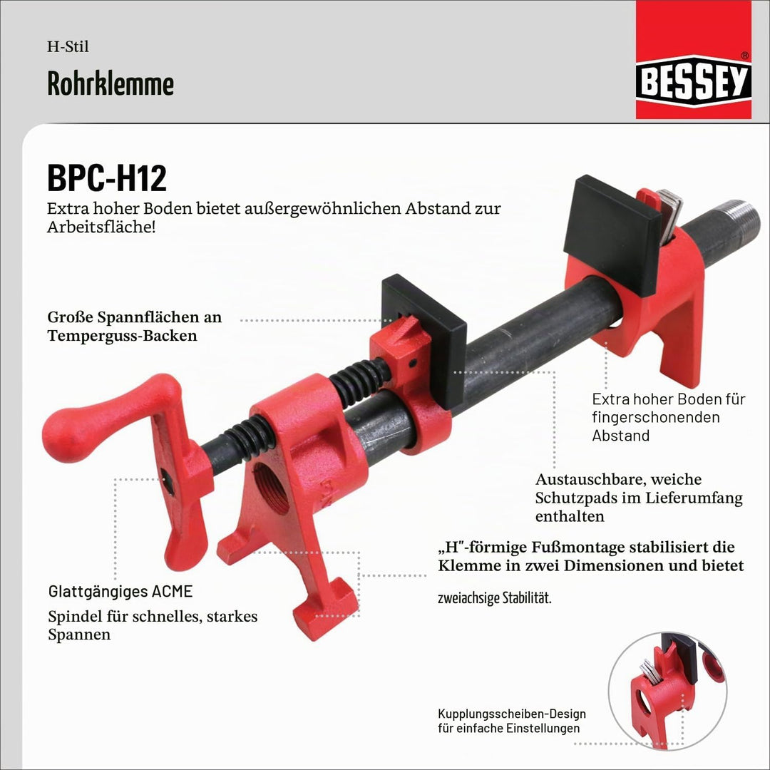 Bessey BPC-H12 Rohrschellen, 1,27 cm, H-Stil, Rot, Rohrschellen