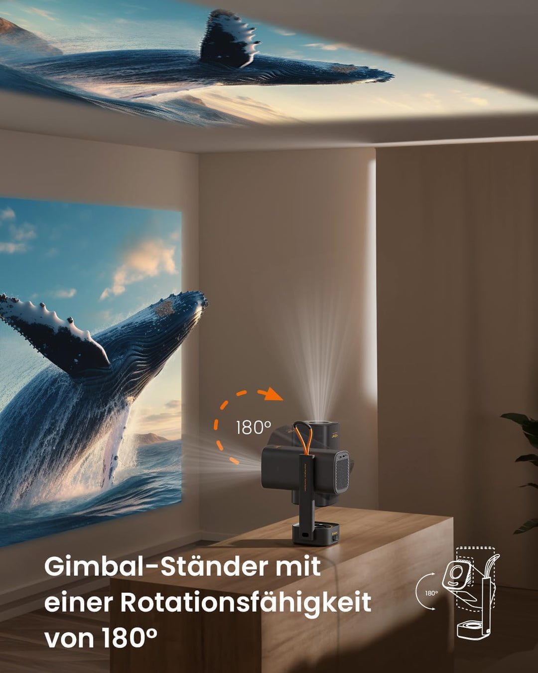 Yaber T1 Pro Mini Beamer, 180° Drehbar Tragbarer Projektor für Heimkino Black, Black